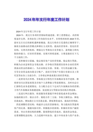 2024年年支行年度工作计划