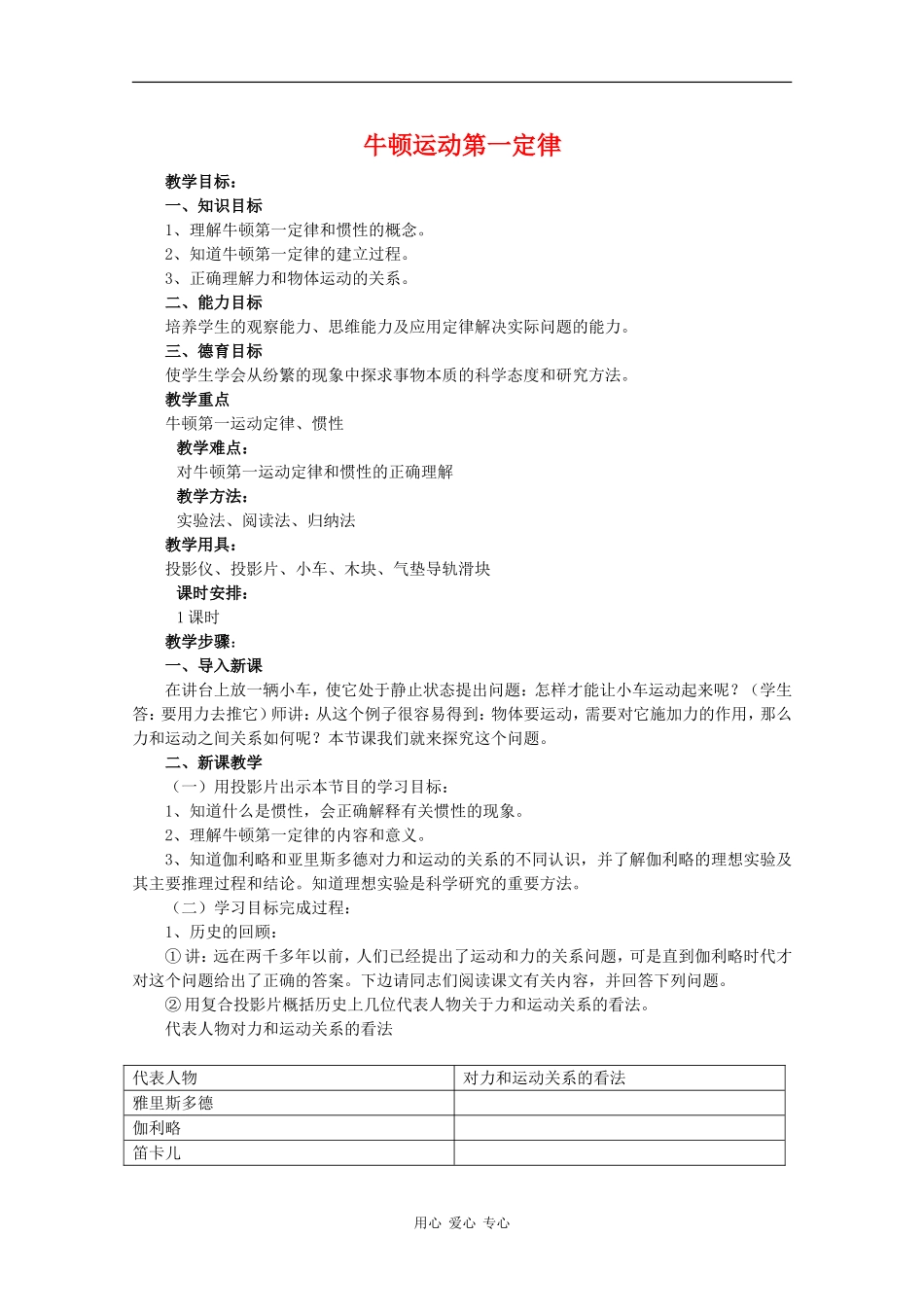 高中物理：6.1《牛顿第一定律》教案（2）（鲁科版必修1）_第1页