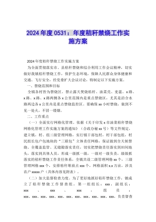 2024年度0531：年度秸秆禁烧工作实施方案