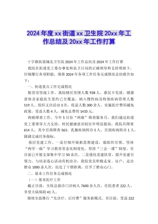 2024年度xx街道xx卫生院20xx年工作总结及20xx年工作打算