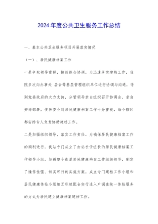 2024年度公共卫生服务工作总结-