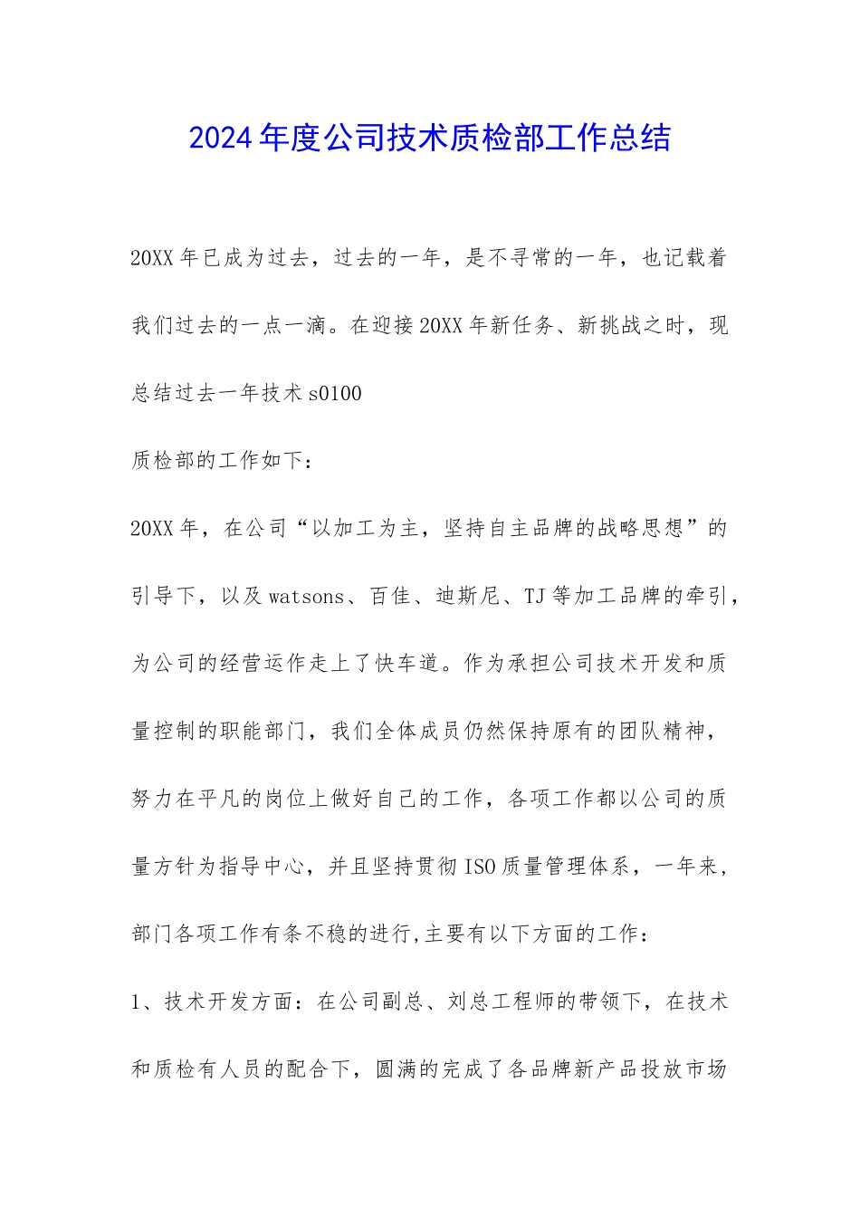 2024年度公司技术质检部工作总结-_第1页