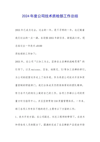 2024年度公司技术质检部工作总结-