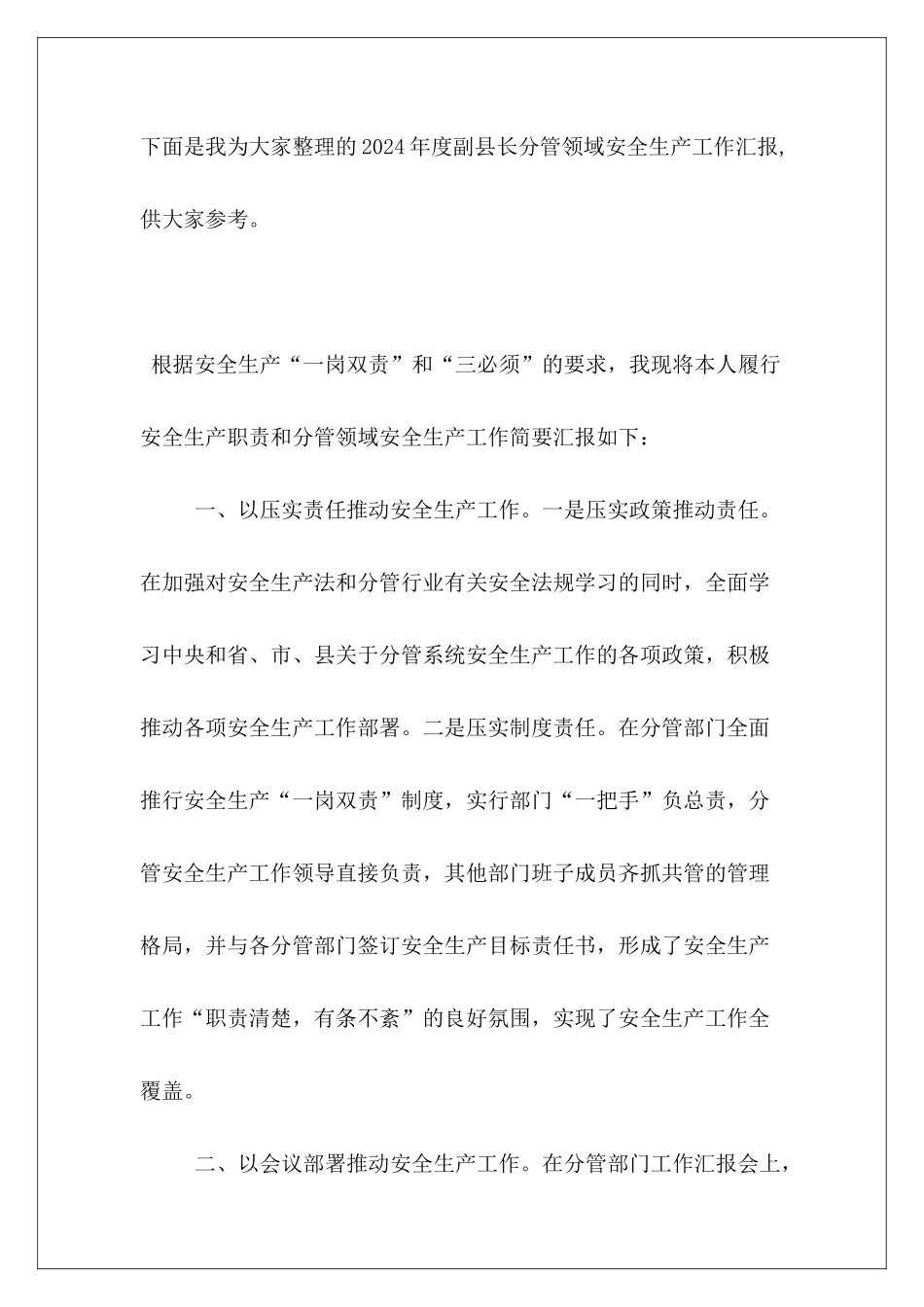 2024年度副县长分管领域安全生产工作汇报_第2页