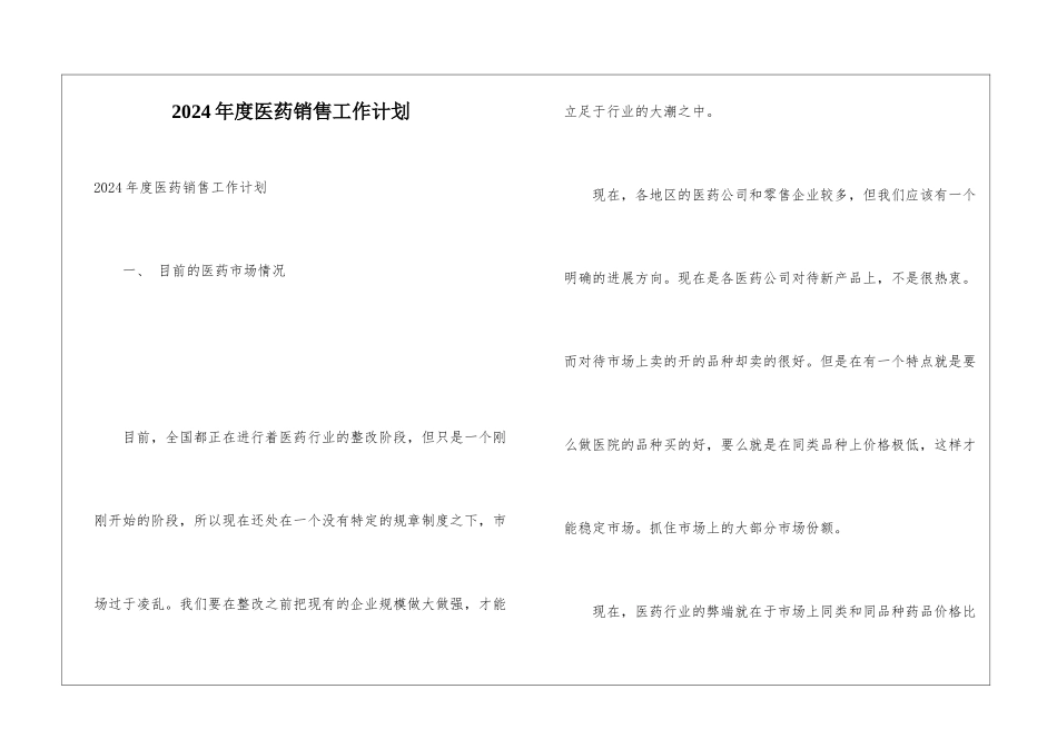2024年度医药销售工作计划_第1页