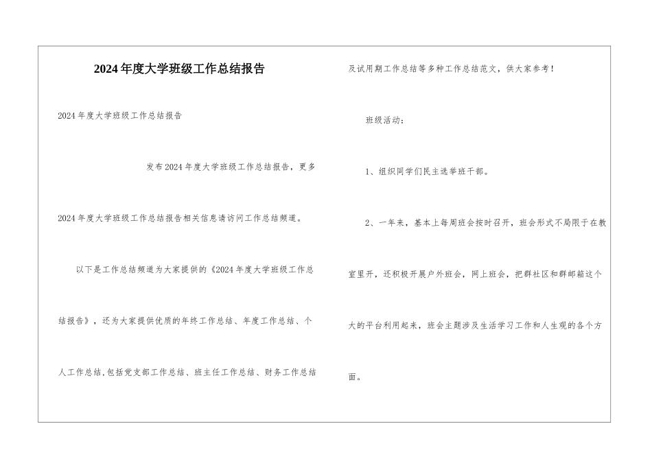 2024年度大学班级工作总结报告_第1页