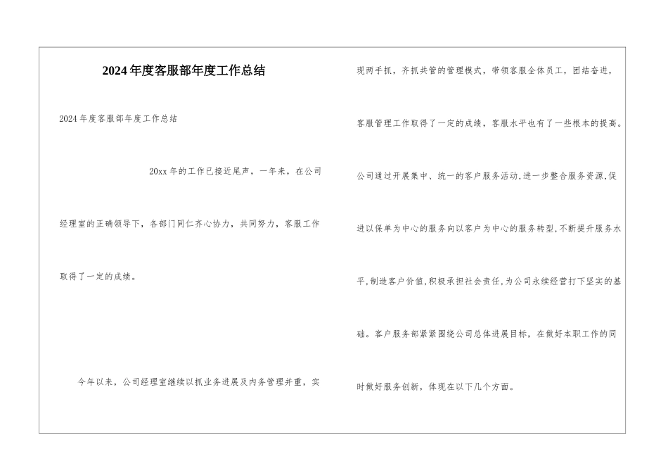 2024年度客服部年度工作总结_第1页