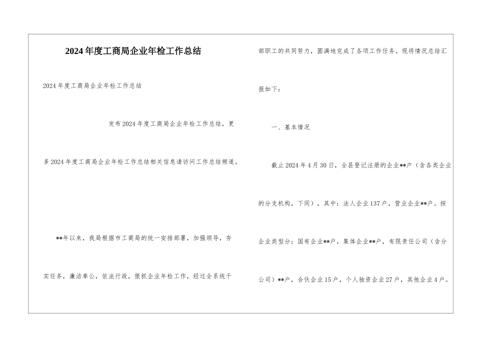 2024年度工商局企业年检工作总结_第1页