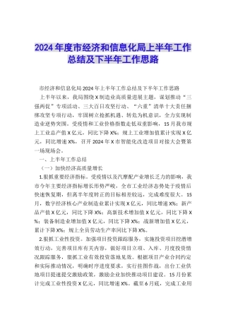 2024年度市经济和信息化局上半年工作总结及下半年工作思路