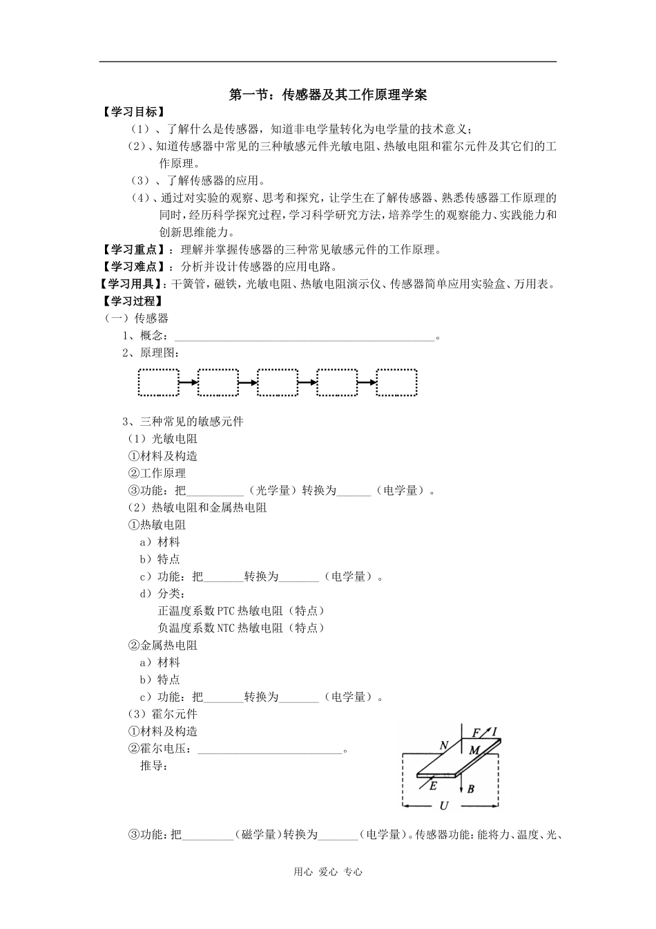 高中物理第一节：传感器及其工作原理学案人教版必修二_第1页
