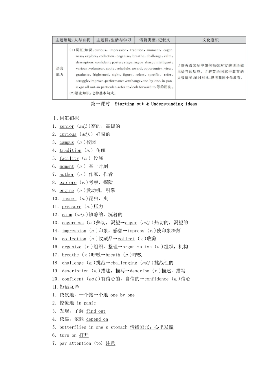 高中英语 Unit 1 A new start（第1课时）Starting out  Understanding ideas学案（含解析）外研版必修第一册-外研版高一第一册英语学案_第2页