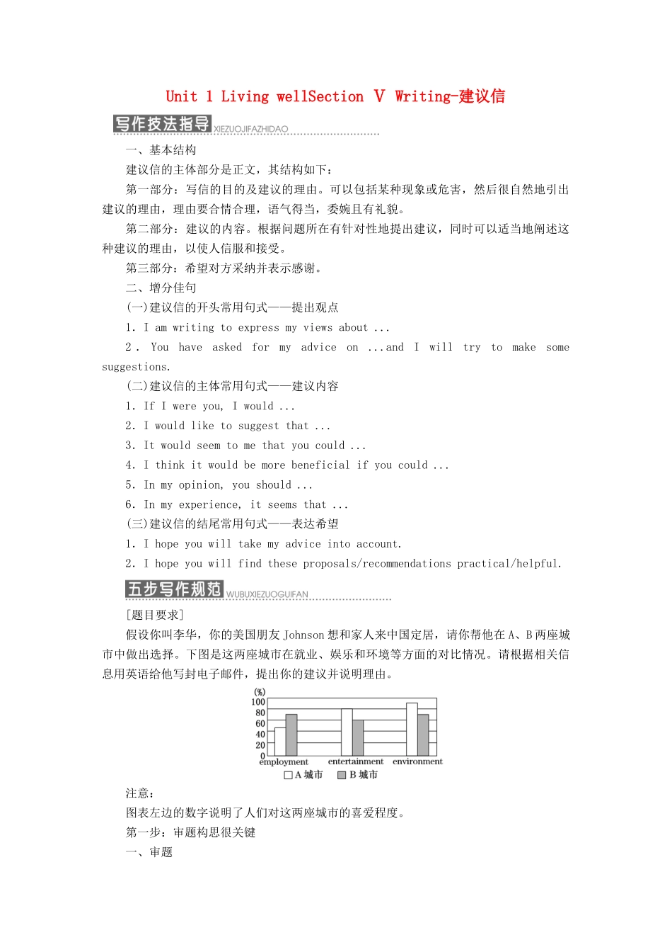 高中英语 Unit 1 Living wellSection Ⅴ Writing-建议信教学案 新人教版选修7-新人教版高二选修7英语教学案_第1页