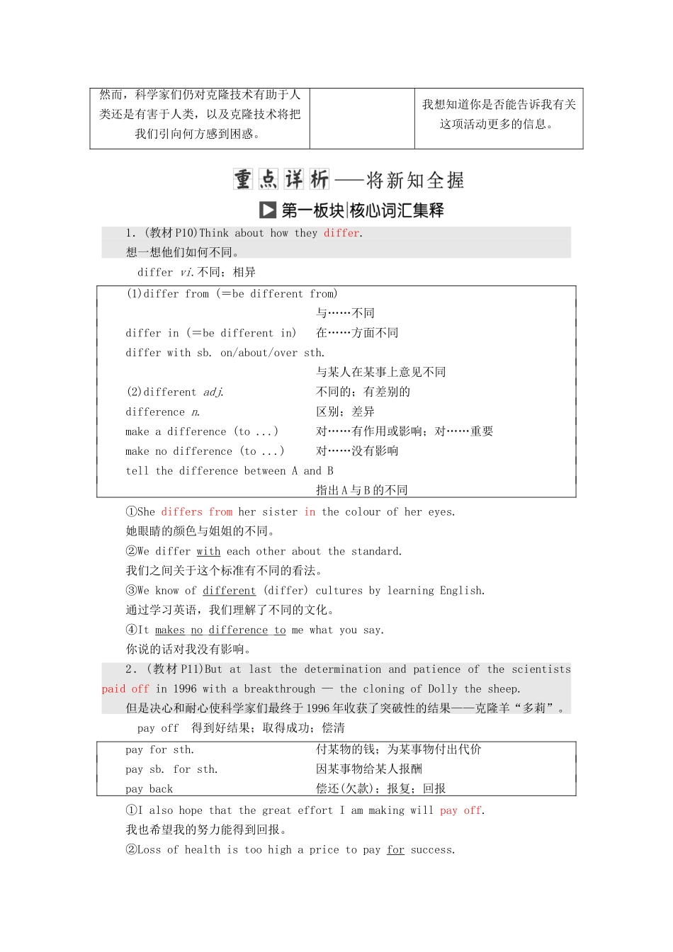 高中英语 Unit 2 Cloning Section Ⅱ Warming Up amp；Reading-Language Points教学案 新人教版选修8-新人教版高二选修8英语教学案_第3页