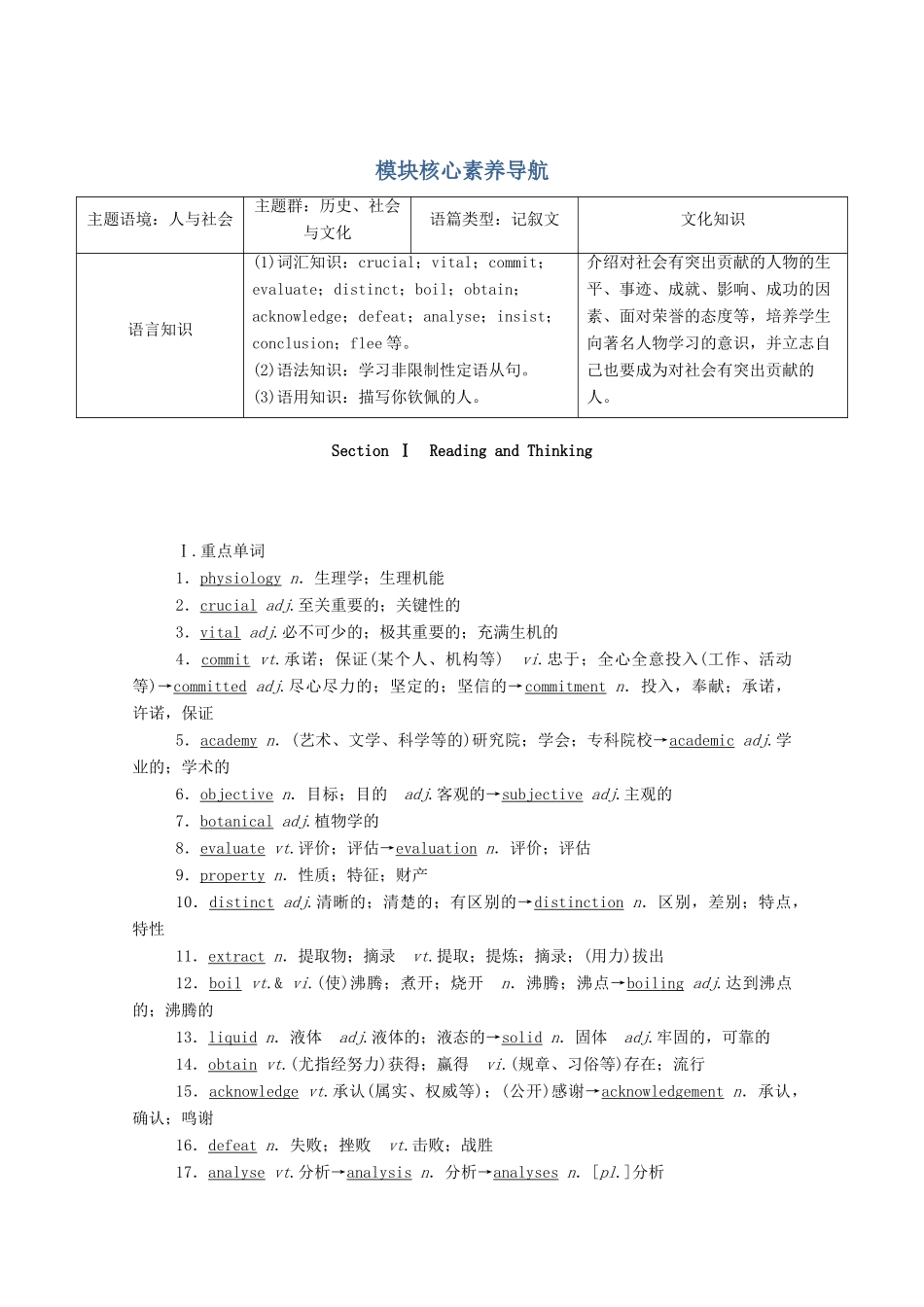 高中英语 Unit 1 People of Achievement Section Ⅰ Reading and Thinking学案（含解析）新人教版选择性必修第一册-新人教版高二选择性必修第一册英语学案_第3页