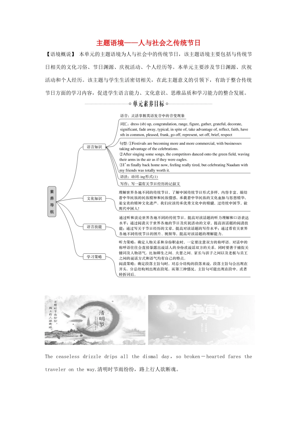 高中英语 Unit 1 FESTIVALS AND CELEBRATIONS Section Ⅰ Listening and Speaking学案 新人教版必修第三册-新人教版高一第三册英语学案_第1页