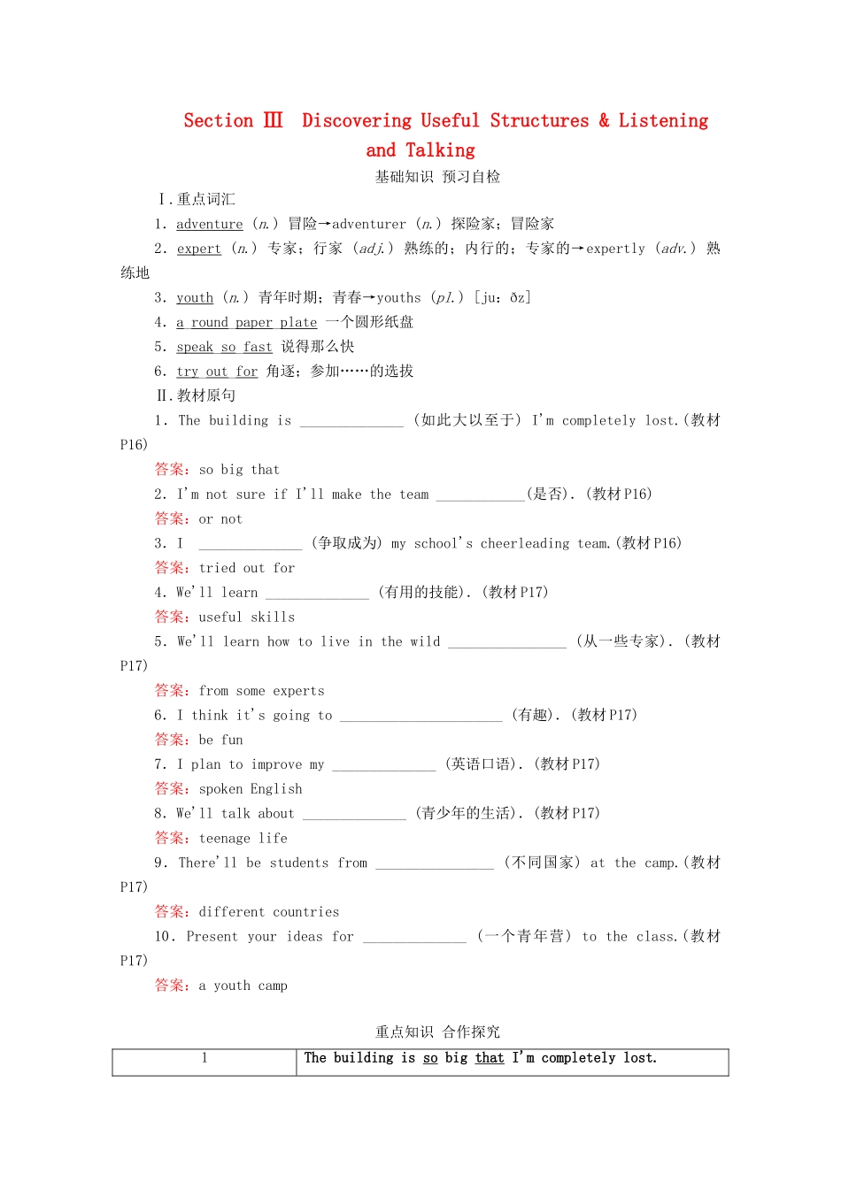 高中英语 Unit 1 Teenage life Section Ⅲ Discovering Useful Structures  Listening and Talking教学案 新人教版必修第一册-新人教版高一第一册英语教学案_第1页