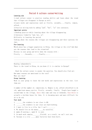高中英语 Module4 A social Survey-My Neighbourhood Period 4 culture corner+writing导学案 外研版必修1