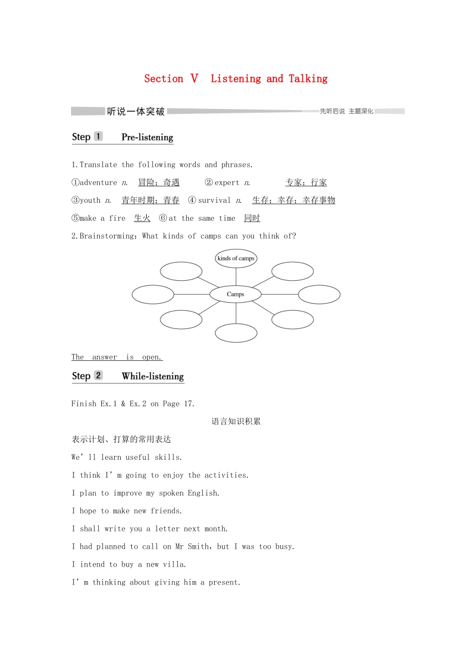 高中英语 Unit 1 Teenage life Section Ⅴ Listening and Talking学案 新人教版必修第一册-新人教版高一第一册英语学案_第1页