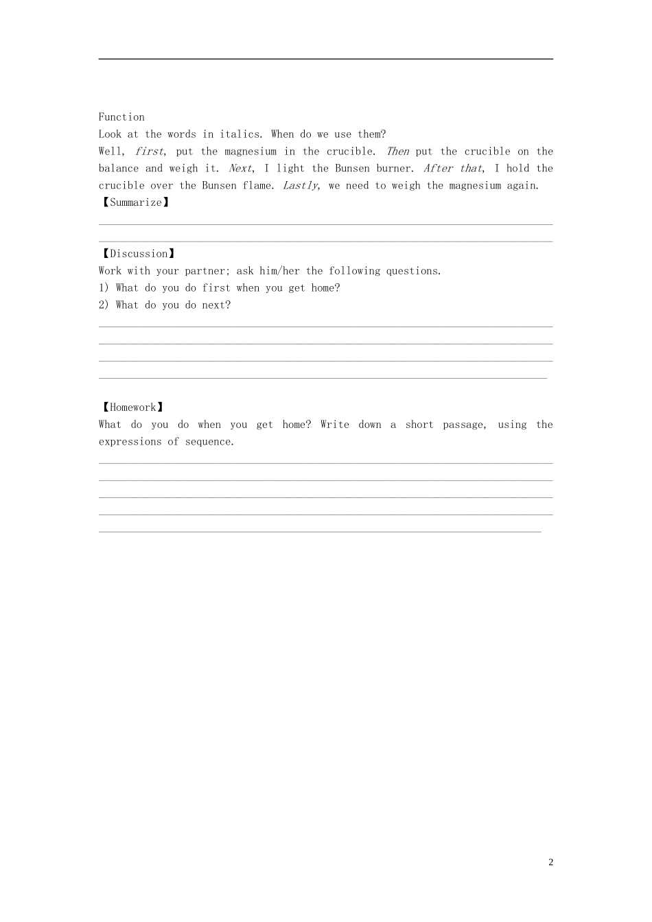 高中英语 Module5 A Lesson in a Lab Period 5 Everyday English导学案 外研版必修1_第2页