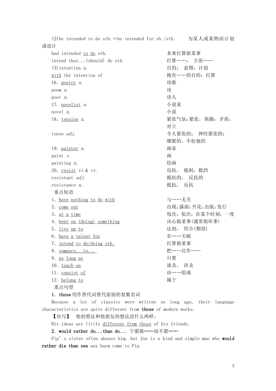 高中英语 Unit 1 The written word 单元要点回扣学案 牛津译林版选修8-牛津版高二选修8英语学案_第2页