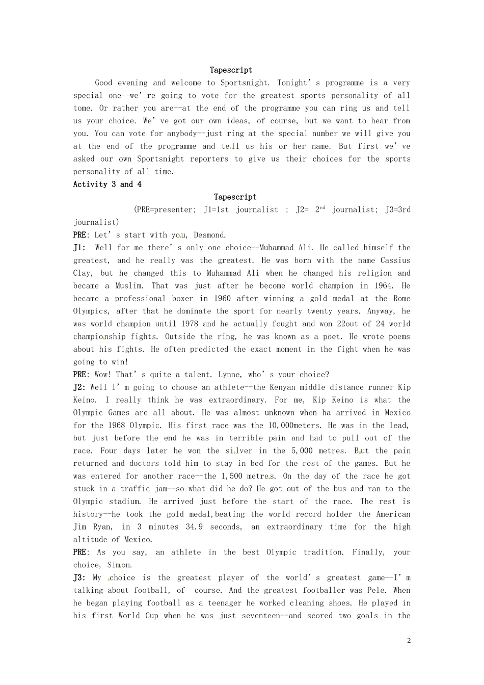 高中英语 Module5 The Great Sports Personality（Period5）导学案 外研版必修5-外研版高二必修5英语学案_第2页