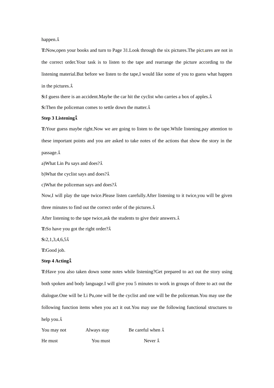 高中英语 Period 4　Listening（Unit 4 Body languange）优秀教案 新人教版必修4_第2页