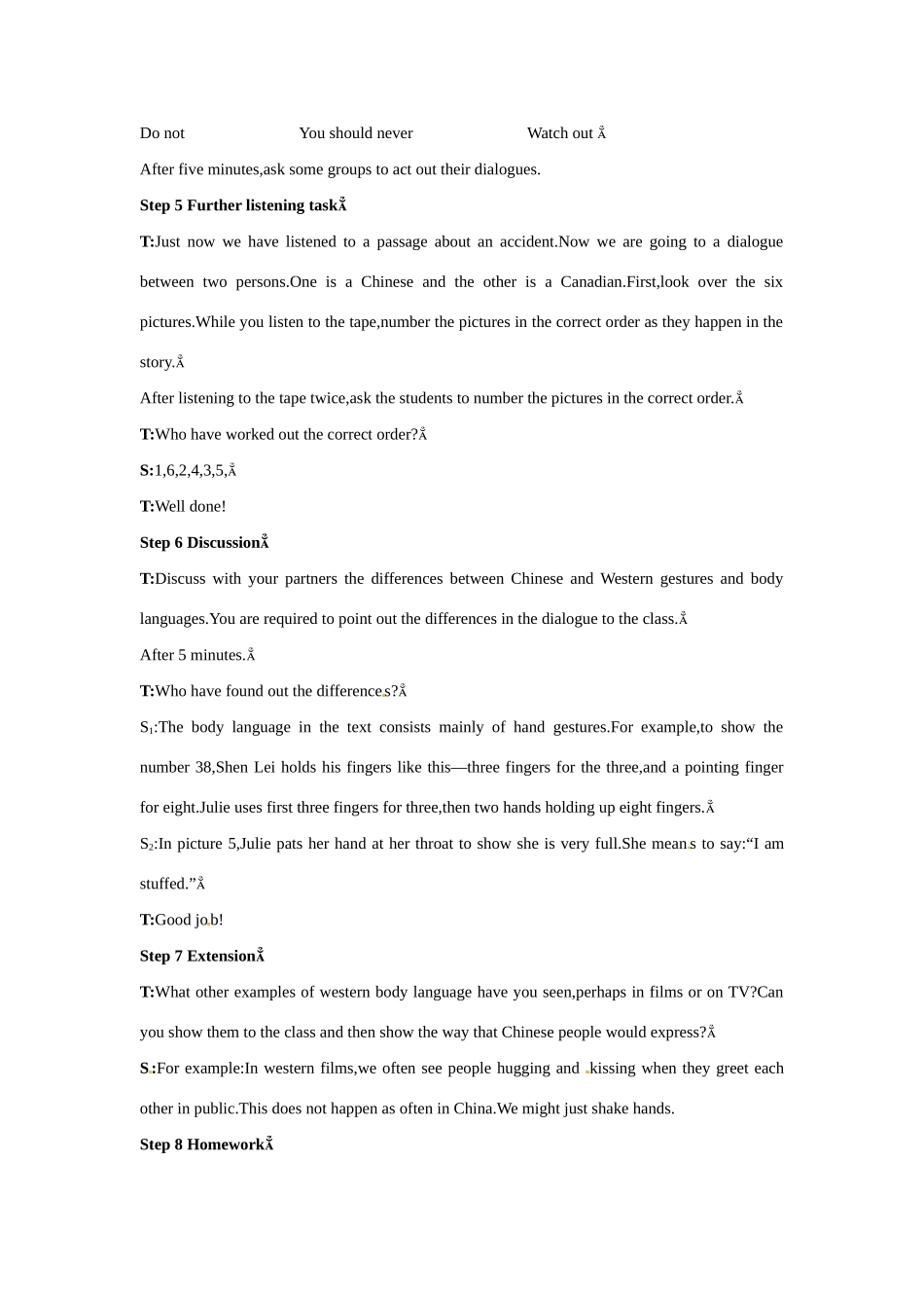 高中英语 Period 4　Listening（Unit 4 Body languange）优秀教案 新人教版必修4_第3页