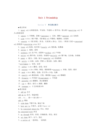 高中英语 Unit 1 Friendship Section Ⅴ单元要点复习学案（含解析）新人教版必修1-新人教版高一必修1英语学案