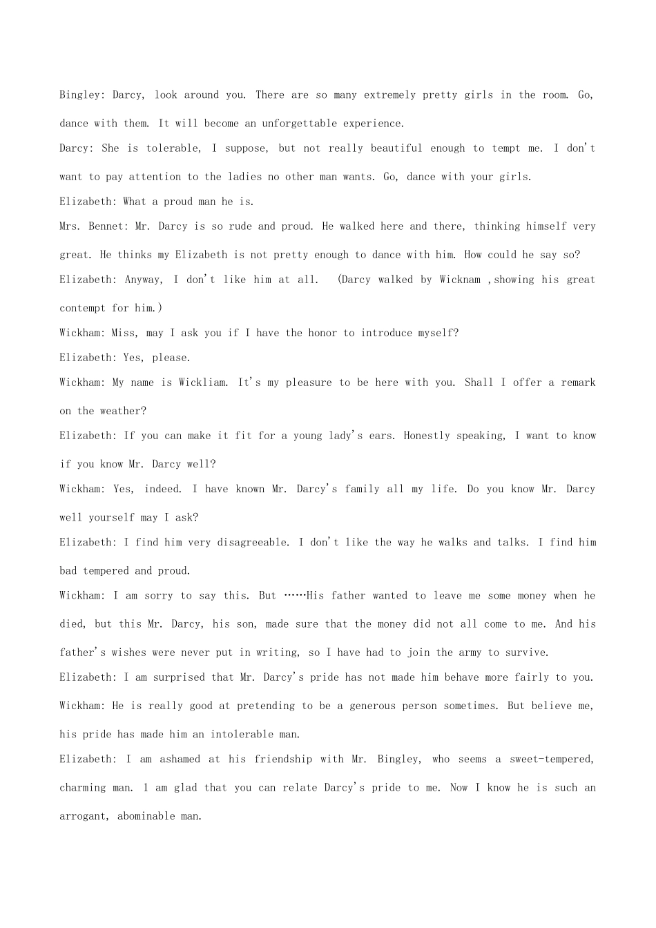 高中英语 Pride and Prejudice课堂活动表演剧本素材-人教版高中全册英语素材_第2页