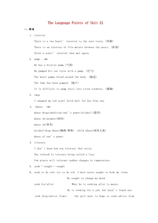 高中英语 The Language Points of Unit 21素材 新人教版选修7