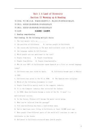 高中英语 Unit 1 A Land of Diversity Section II Warming up Reading学案 新人教版选修8-新人教版高二选修8英语学案