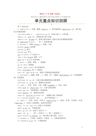 高中英语 Unit 1 A new start单元重点知识回顾教学案 外研版必修第一册-外研版高一第一册英语教学案