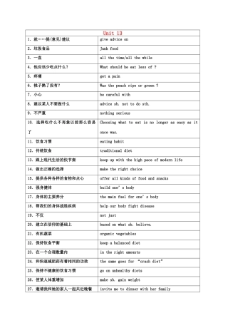 高中英语 Unit 13-22短语素材 大纲人教版