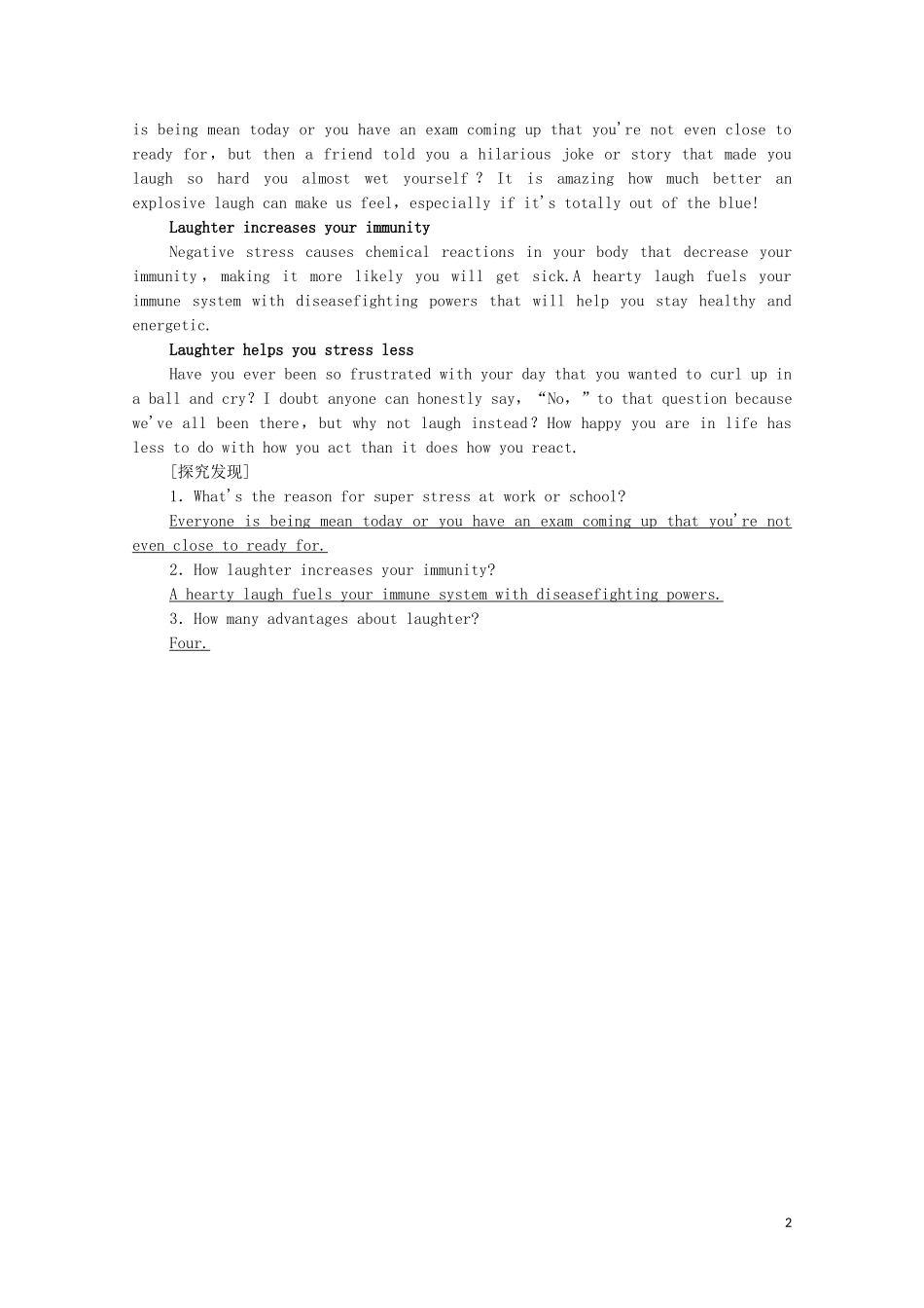 高中英语 Unit 1 Laugh out loud导读 话题妙切入学案 外研版选择性必修第一册-外研版高二选择性必修第一册英语学案_第2页