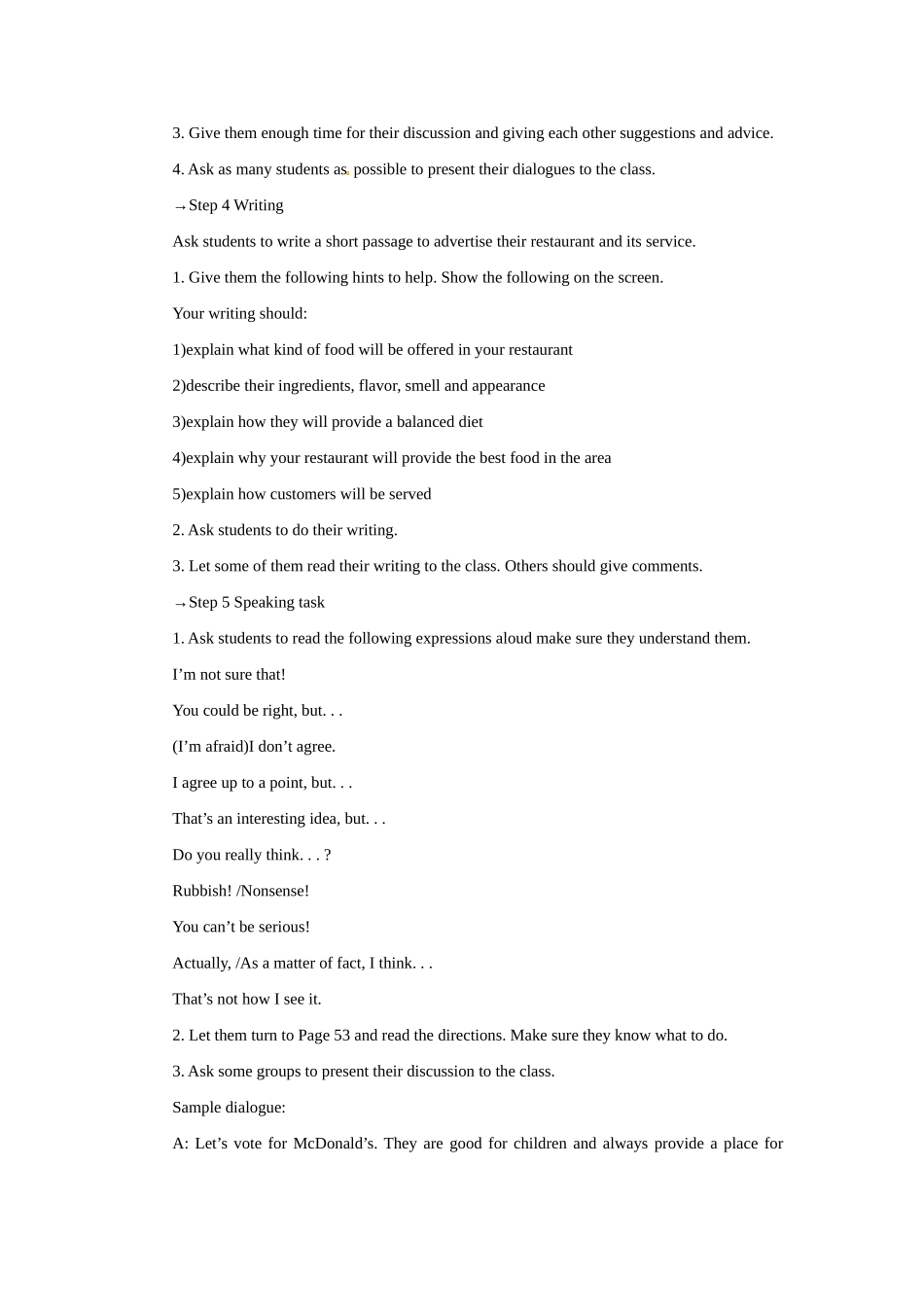 高中英语 Unit 2　Healthy eating Period 6　Using language Speaking and writing优秀教案 新人教版必修3_第3页