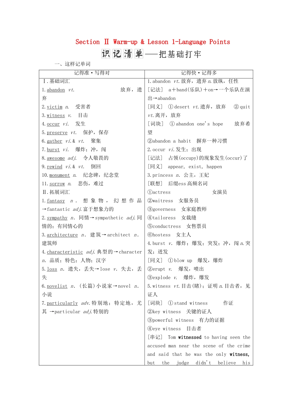 高中英语 Unit 16 Stories Section Ⅱ Warm-up  Lesson 1-Language Points学案（含解析）北师大版选修6-北师大版高二选修6英语学案_第1页