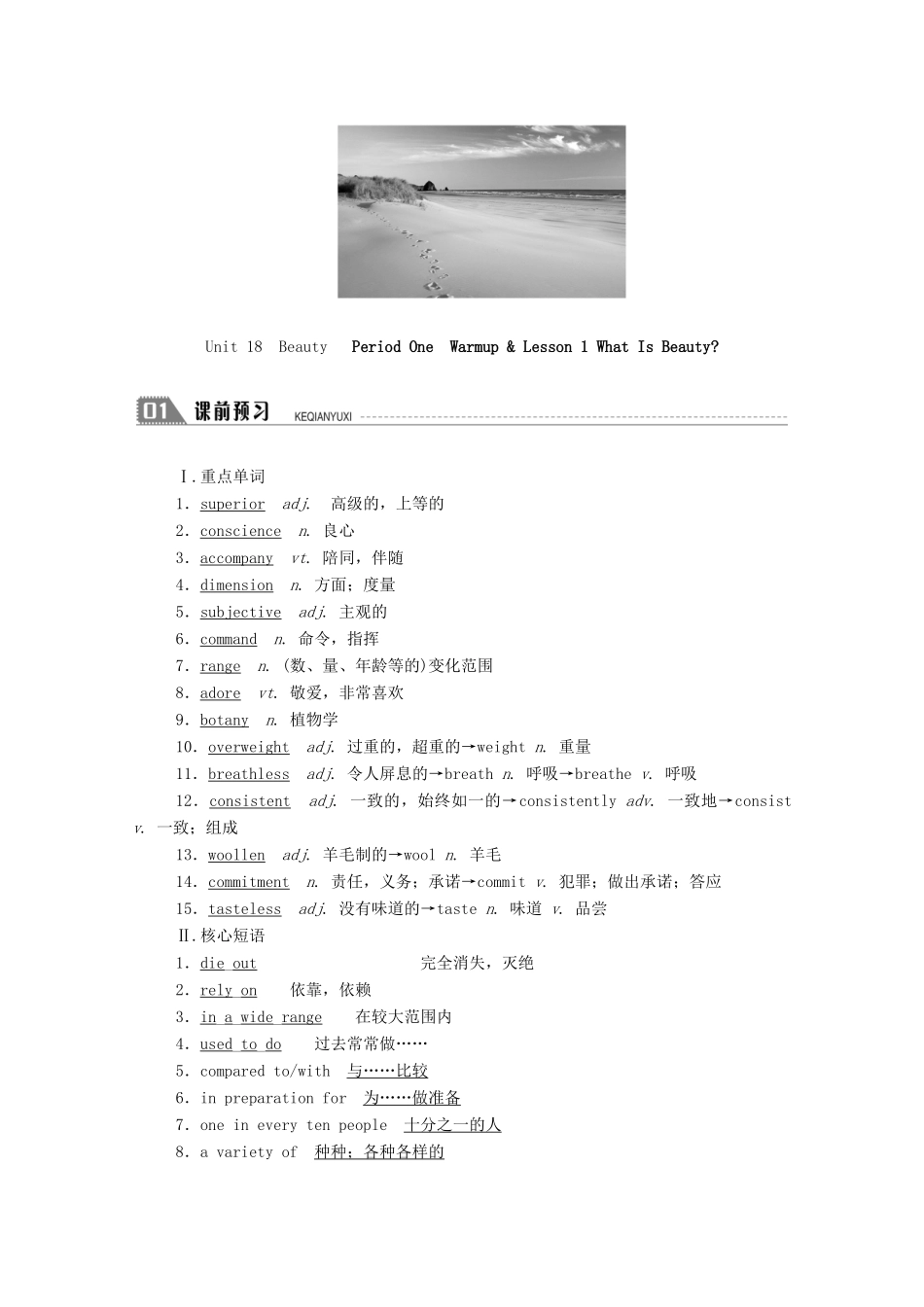 高中英语 Unit 18 Beauty Period One Warm-up  Lesson 1 What Is Beauty学案 北师大版选修6-北师大版高二选修6英语学案_第2页