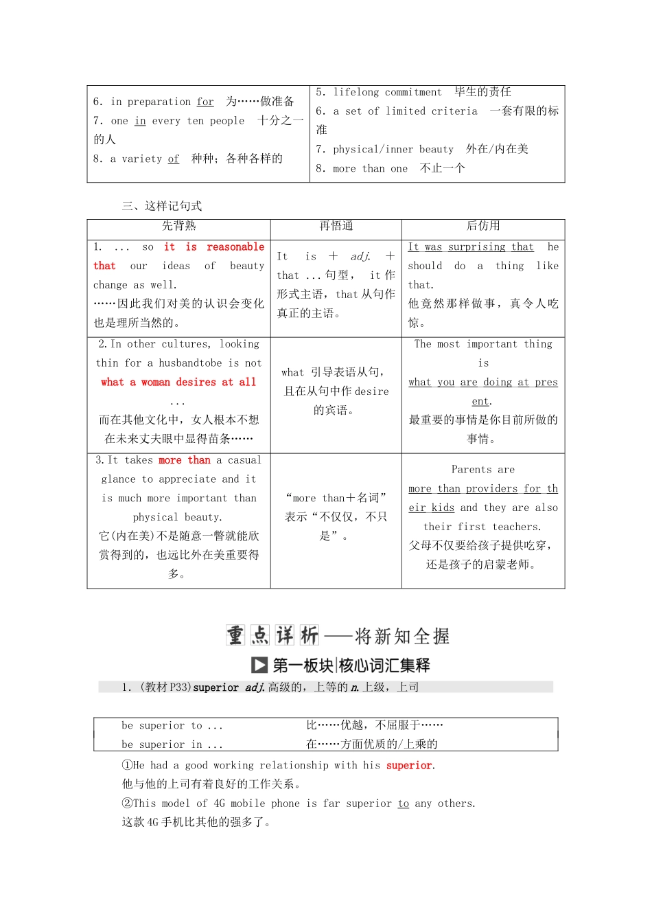 高中英语 Unit 18 Beauty Section Ⅱ Warm-up  Lesson 1-Language Points学案（含解析）北师大版选修6-北师大版高二选修6英语学案_第2页