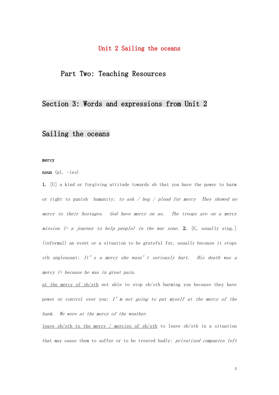 高中英语 Unit 2《Sailing the Oceans》学案 新人教版选修9_第1页