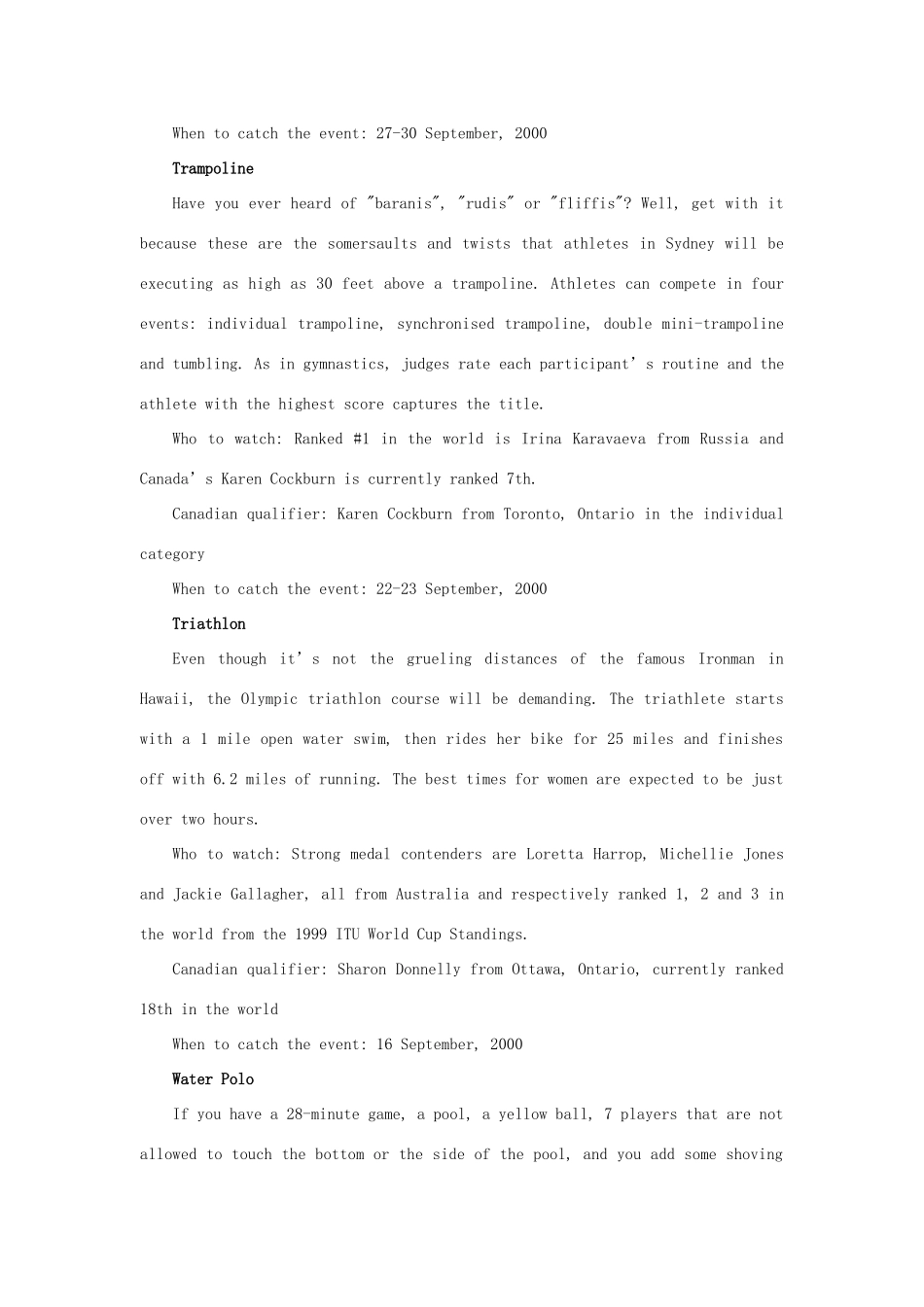 高中英语 Unit 2《Sporting events-New Olympic Sports for Women》文字素材3 牛津译林版必修4_第3页