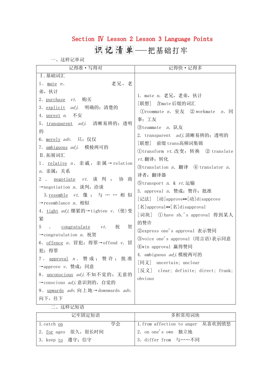 高中英语 Unit 19 Language Section Ⅳ Lesson 2 Lesson 3 Language Points学案（含解析）北师大版选修7-北师大版高二选修7英语学案_第1页