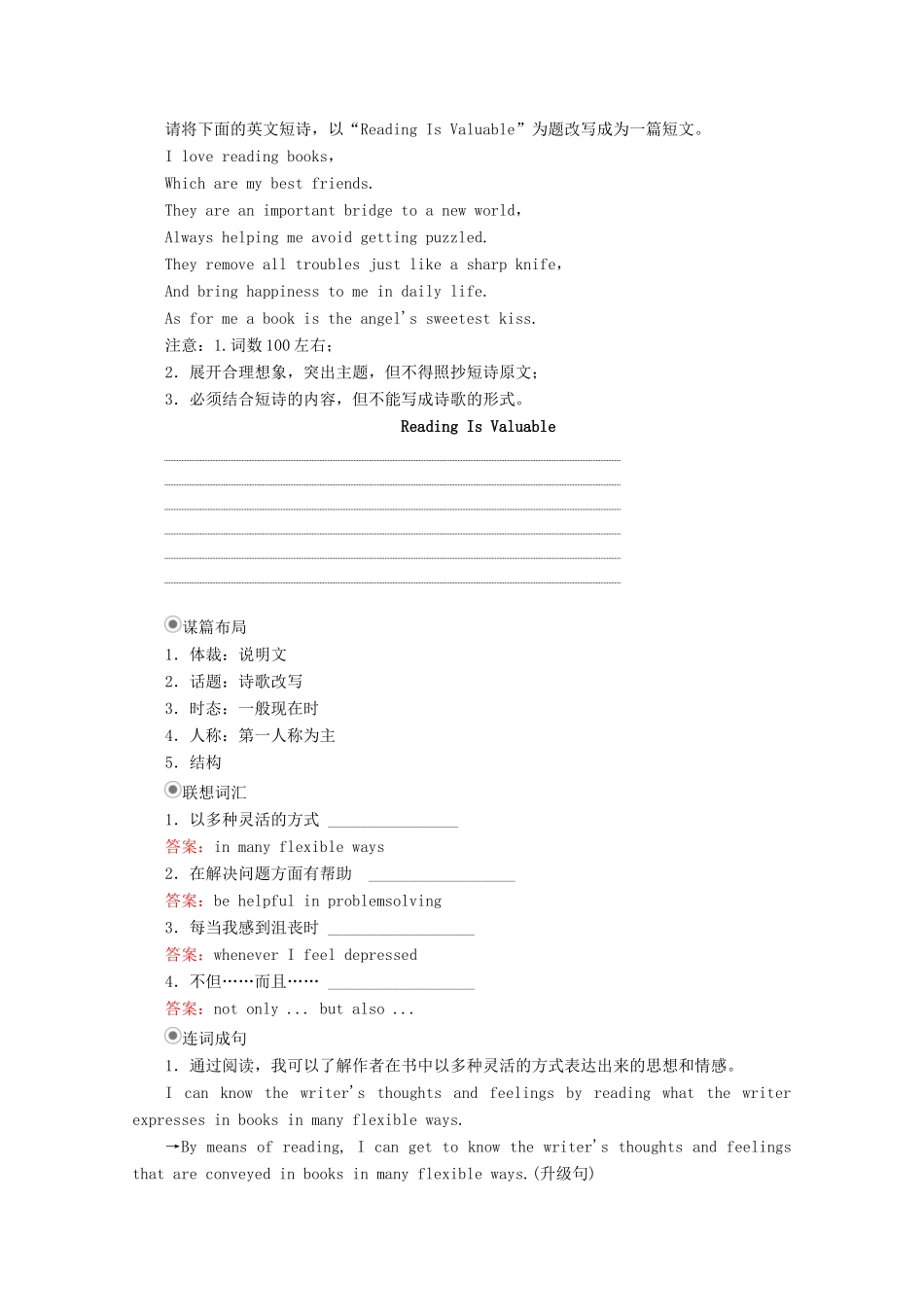 高中英语 Unit 2 Poems Section Ⅴ Writing教学案 新人教版选修6-新人教版高二选修6英语教学案_第2页