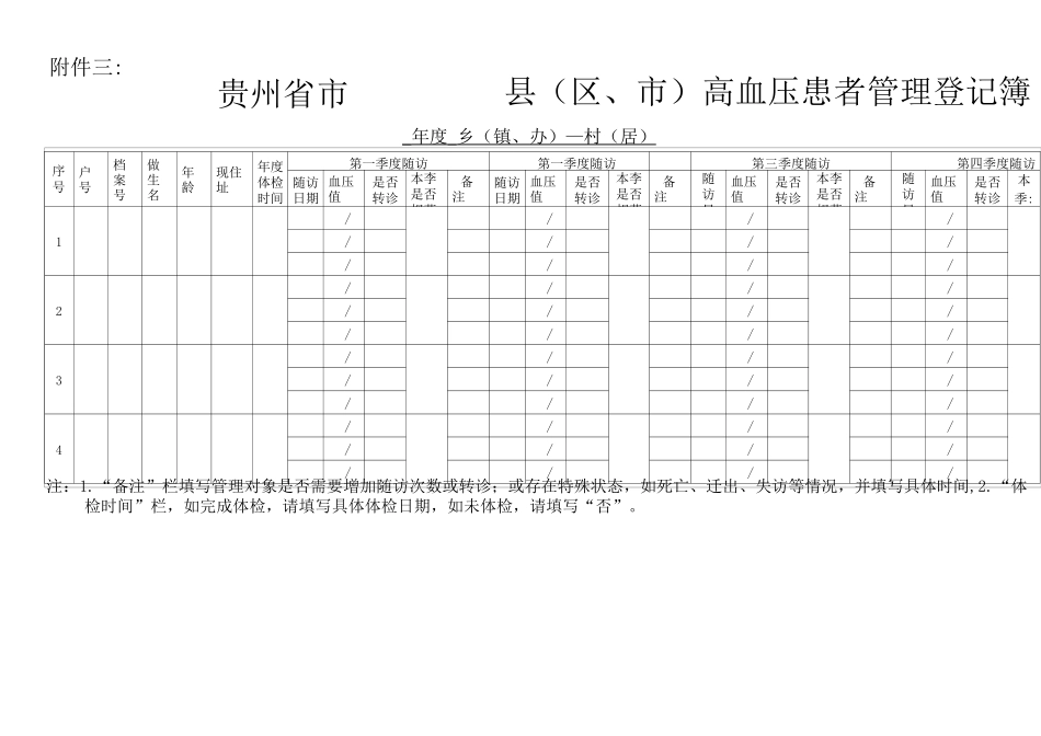 高血压、糖尿病管理登记本、首诊血糖血压登记薄等一整套 (贵州省省级模板)_第2页