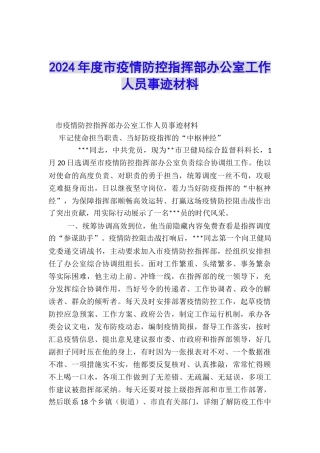 2024年度市疫情防控指挥部办公室工作人员事迹材料