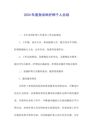 2024年度急诊科护师个人总结
