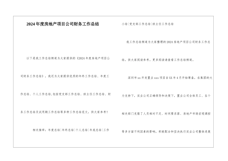 2024年度房地产项目公司财务工作总结_第1页