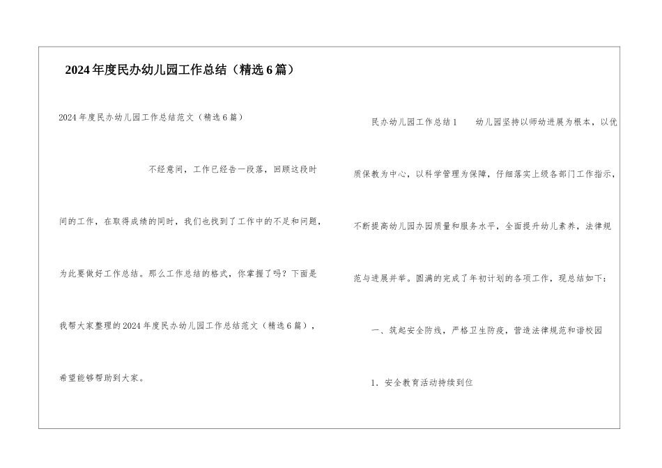 2024年度民办幼儿园工作总结_第1页