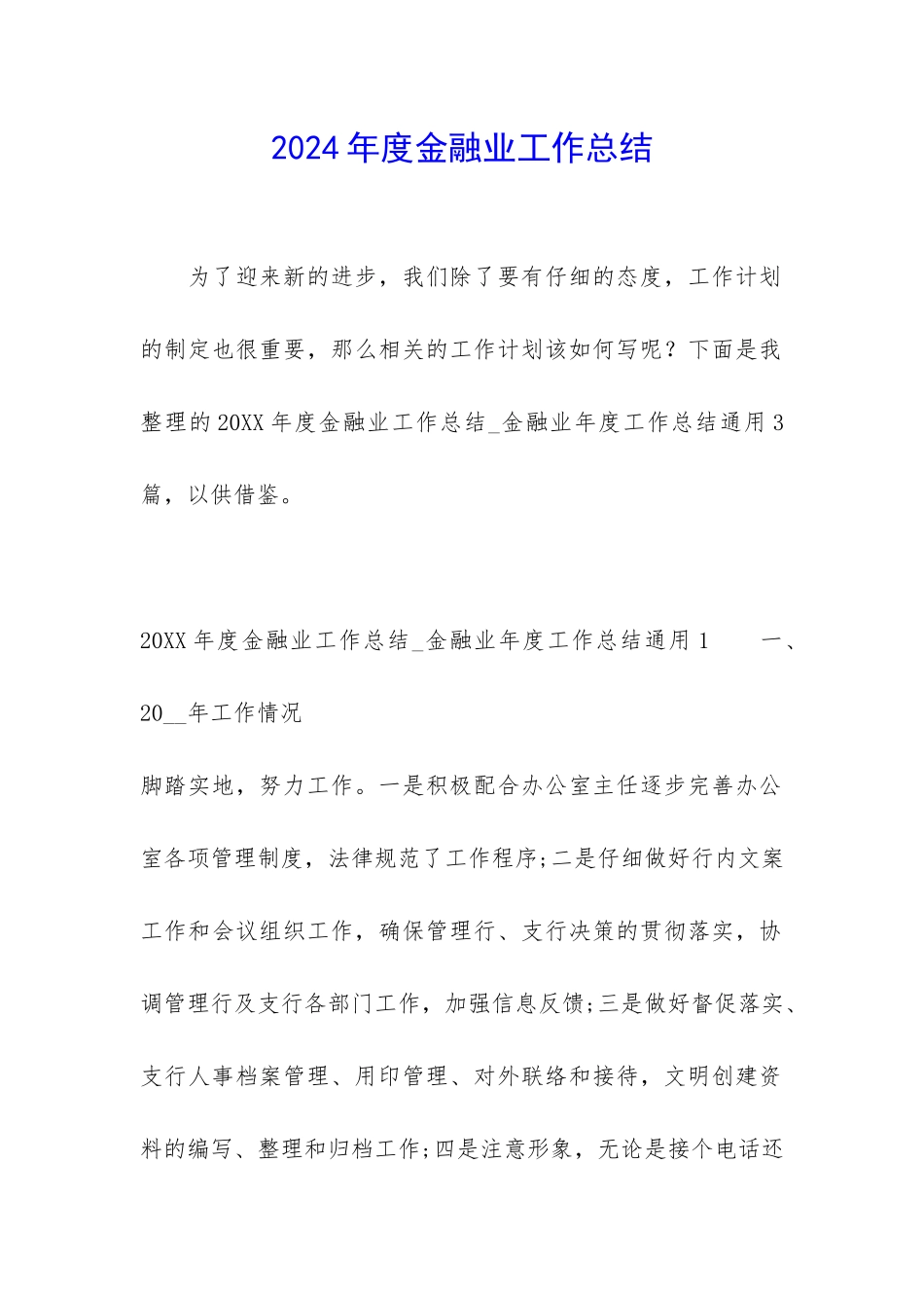 2024年度金融业工作总结_第1页