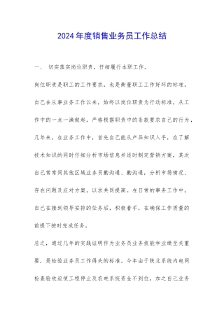 2024年度销售业务员工作总结-