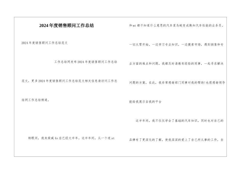 2024年度销售顾问工作总结_第1页